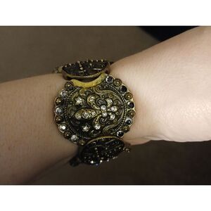 Vintage Cross Cowgirl Style Inspired Unusual‎ Brass Panel BangleBracelet 8" #569